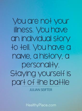 Citazione dello stigma sulla salute mentale - Non sei la tua malattia. Hai una storia individuale da raccontare. Hai un nome, una storia, una personalità. Stare te stesso fa parte della battaglia.